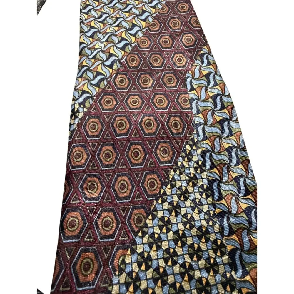 Diamond Silks Hand Made Tie Geometric Patchwork Mosaic Vtg